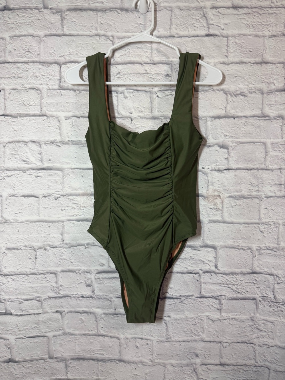 J. Crew NWT Olive Green Ruched Scoop One-Piece Swimsuit, size 10